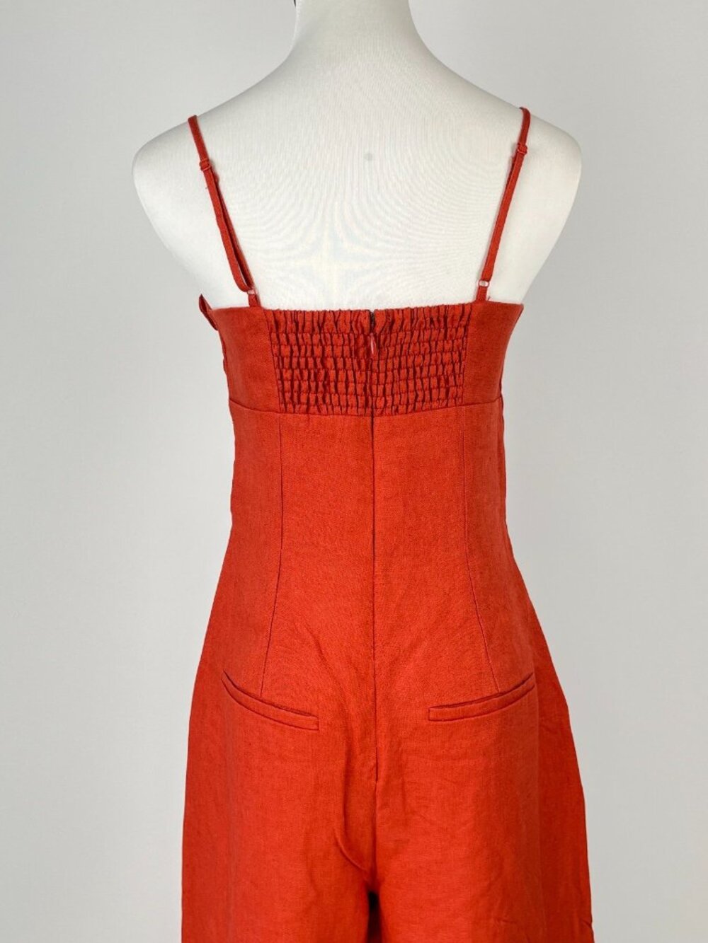 NWT Farm Rio Red 3D Petals Bodice Euroflax Premium Linen Jumpsuit XXS Wide-Leg - Picture 6 of 10